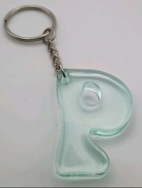Handmade Epoxy Resin Translucent Cute Aqua Green Letter P Initial Keychain